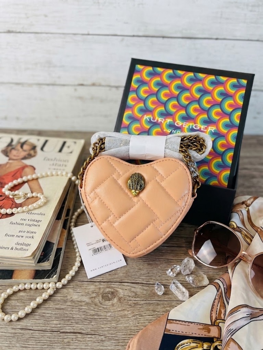 NWT Kurt Geiger London Micro Heart Crossbody Bag – Peach Leather